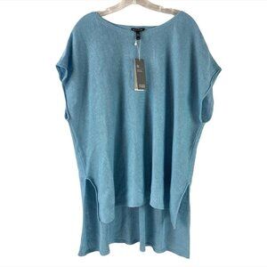 Eileen Fisher Organic Linen Knit Bateau Neck Box Top Womens Size L Blue